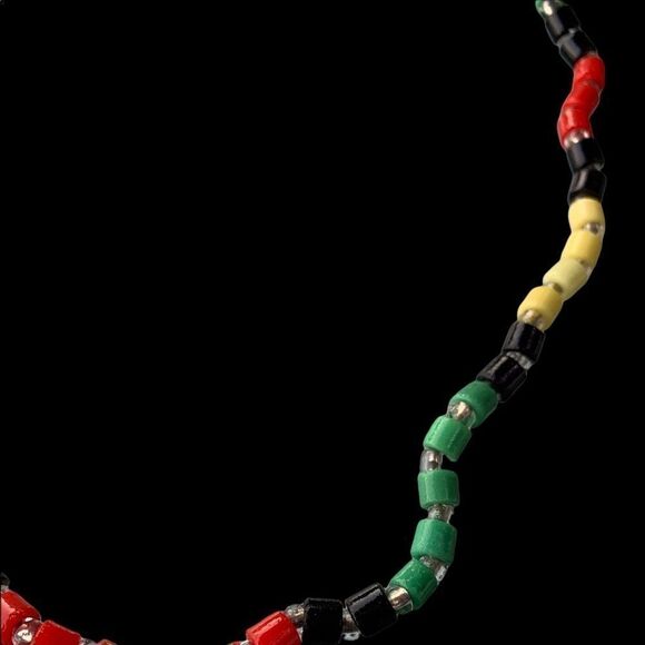 Vintage hand blown glass bead red-green-yellow-black clear  necklace 22”L - Picture 7 of 14
